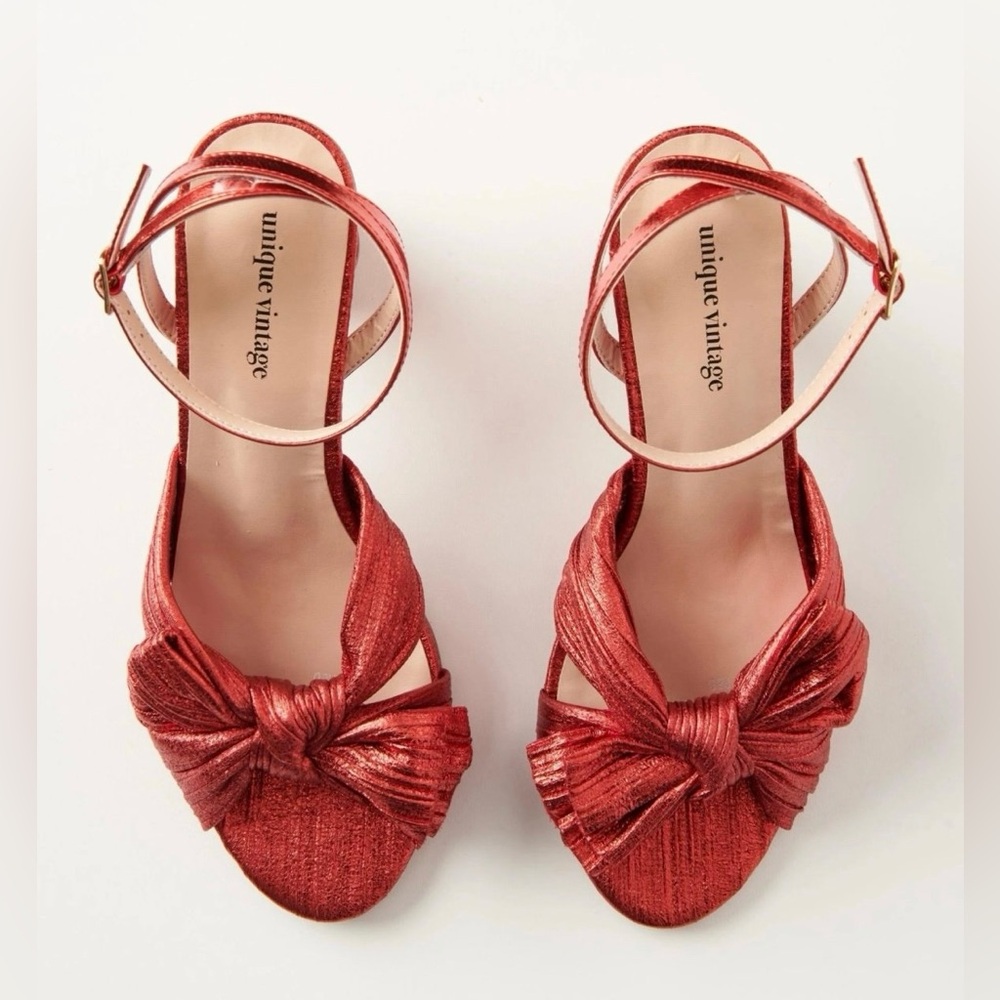 Unique Vintage Ruby Red Slingback Bow Retro Heels, Size 7, New in Box! - Picture 6 of 16